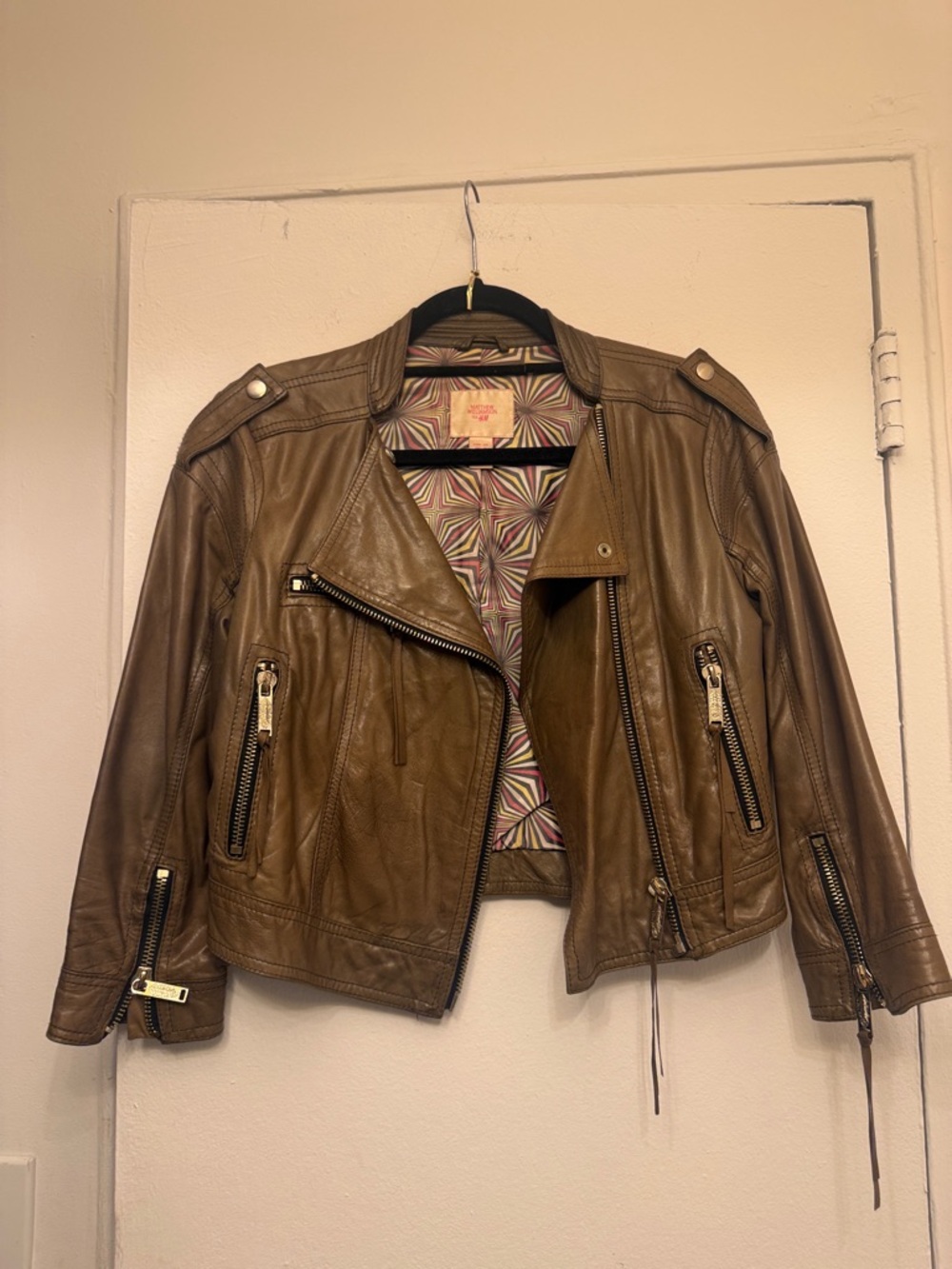 Matthew Williamson Olive Green Leather Moto Jacket